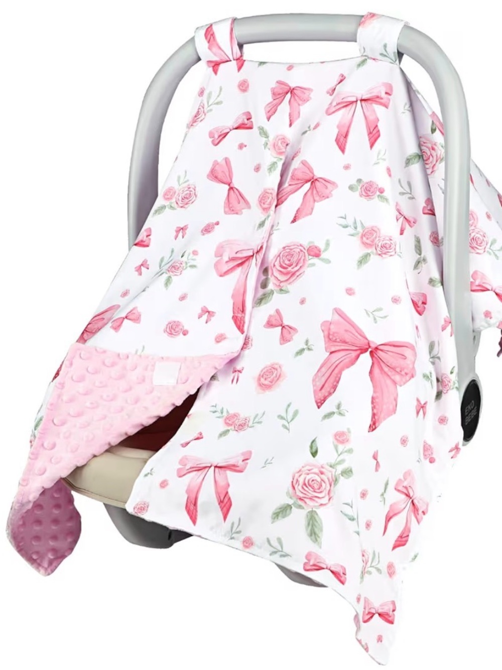 pink and white bows and roses car seat can